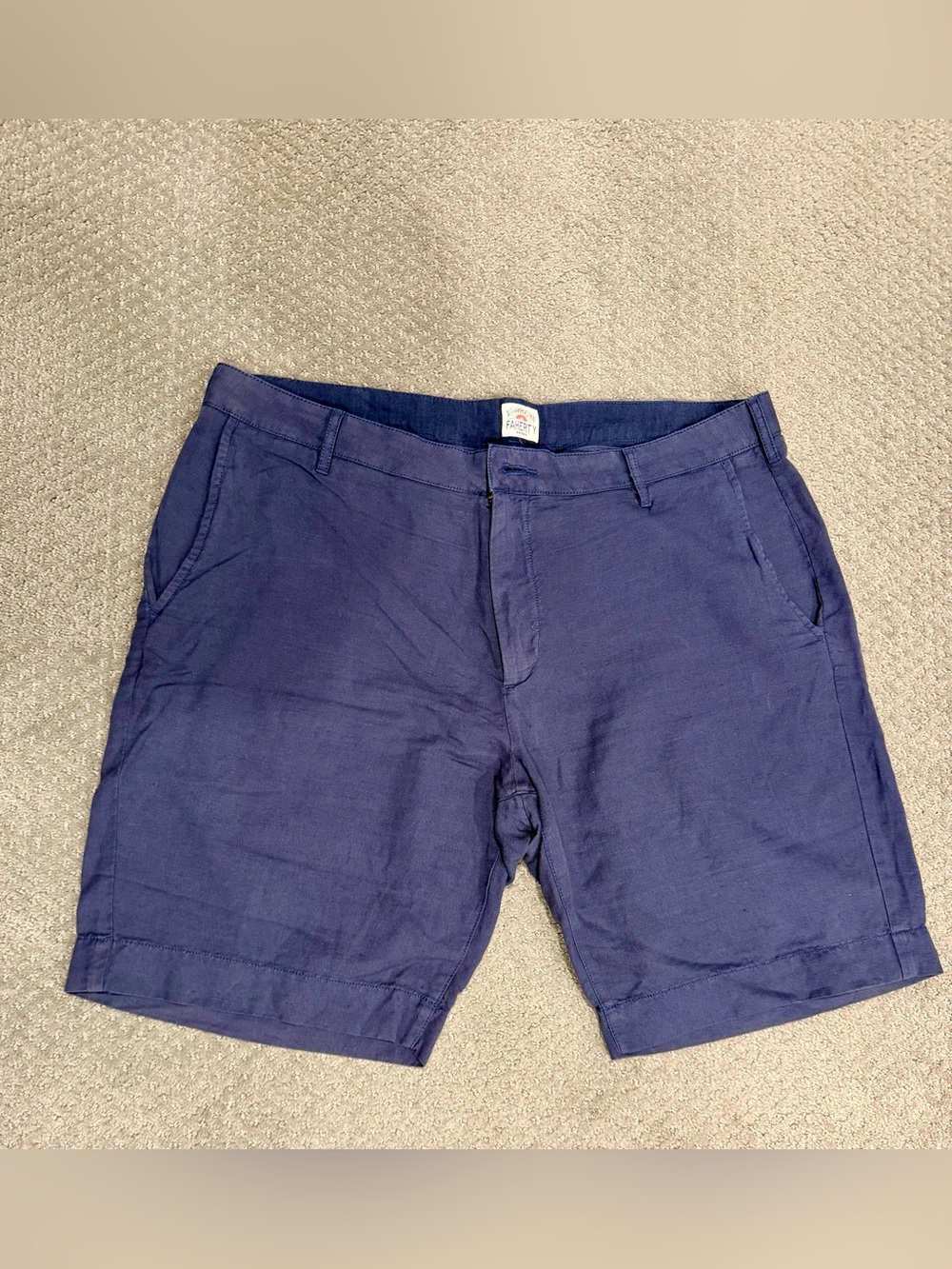 Faherty Navy Flat-Front Linen-Blend Shorts